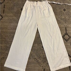 Alice Walk White Cotton Gauze Wide Leg Pants Size S Elastic Waist Pockets